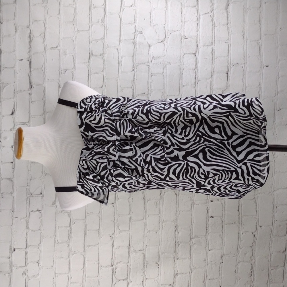 NICOLE BY NICOLE MILLER White Black Zebra Print Blouse Top Tank
